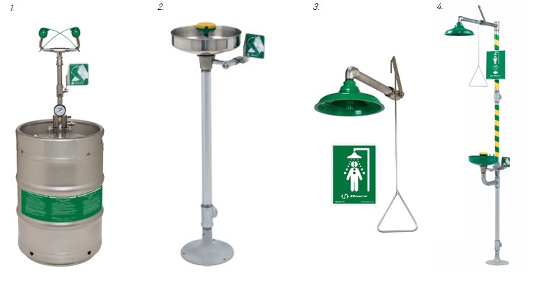 Variety of Haws emergency showers and eyewash units