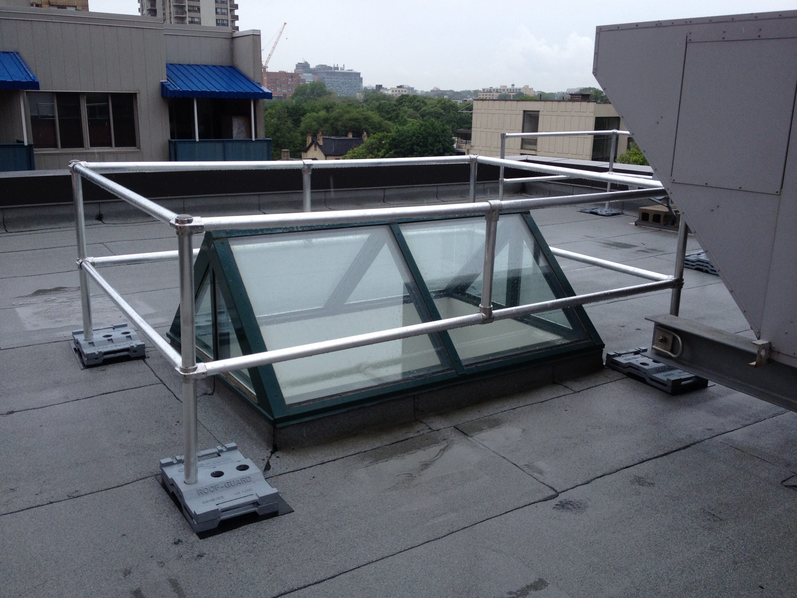 rooftop guardrail around skylight to protect from falls