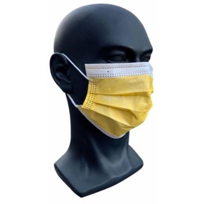 mannequin wearing gold 3-ply mask