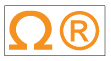 CSA Z195 white rectangle with orange Greek letter omega logo