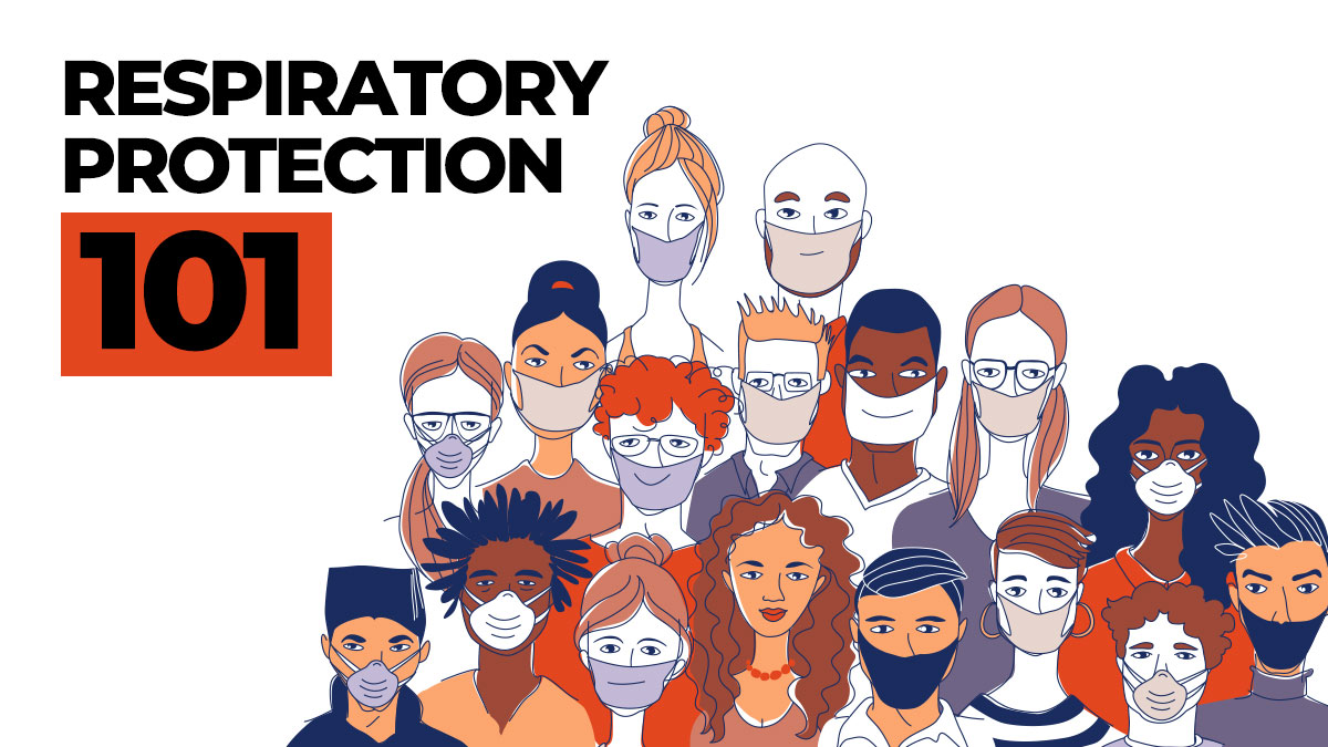 respiratory protection 101, cartoon of diverse population wearing masks