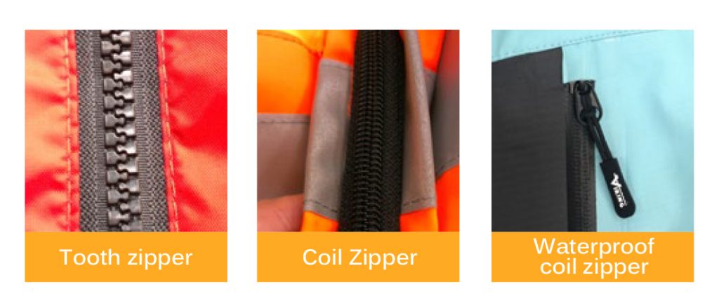 Types of zippers on rainwear