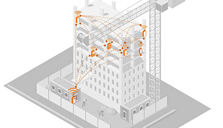 image of construction site depicting deployment of WES3 systems and how they communicate