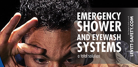 man using emergency shower