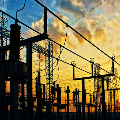 Utility lines at sunset